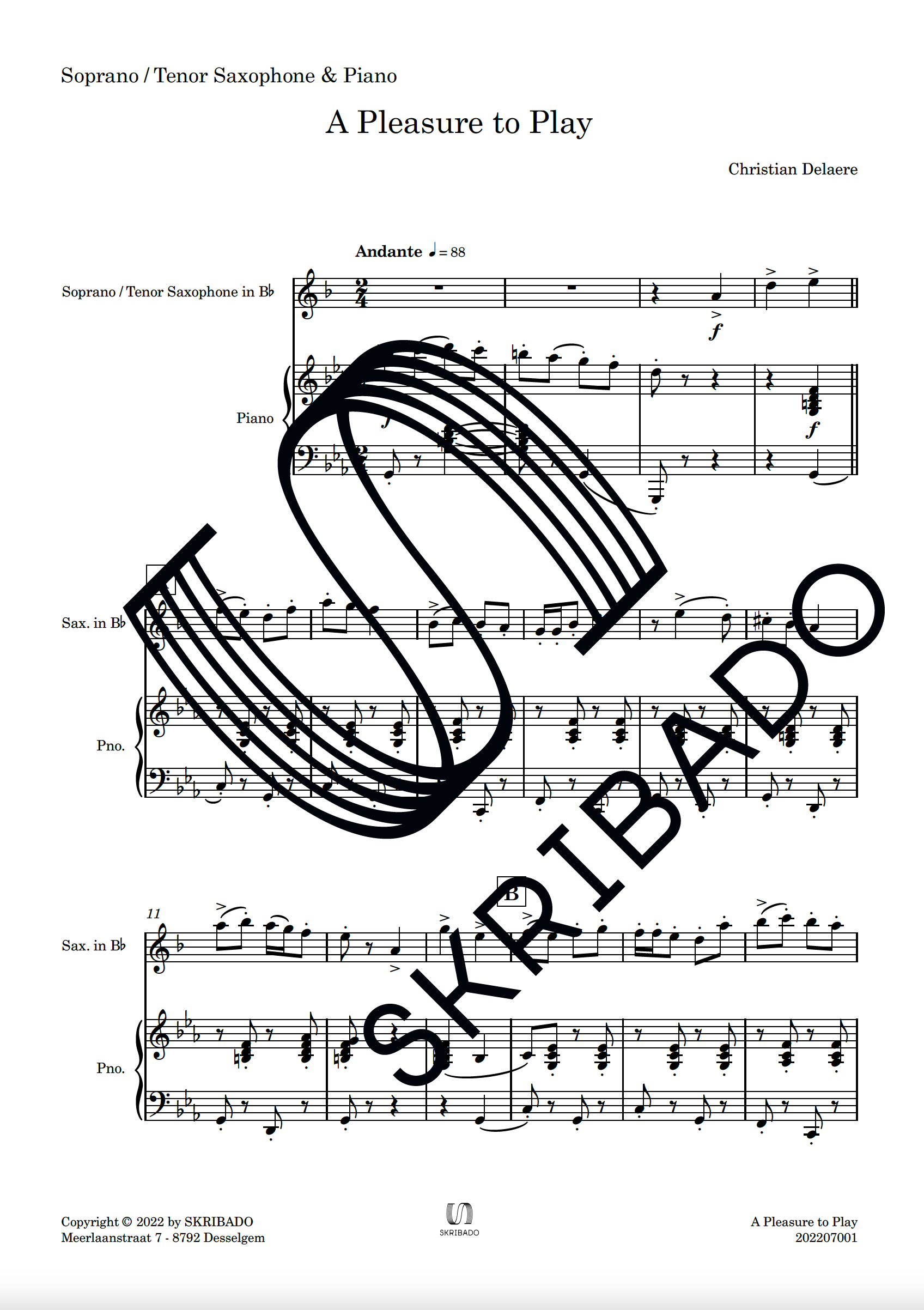 preview van 03 – Soprano – Tenor Saxophone – Piano – A Pleasure to Play