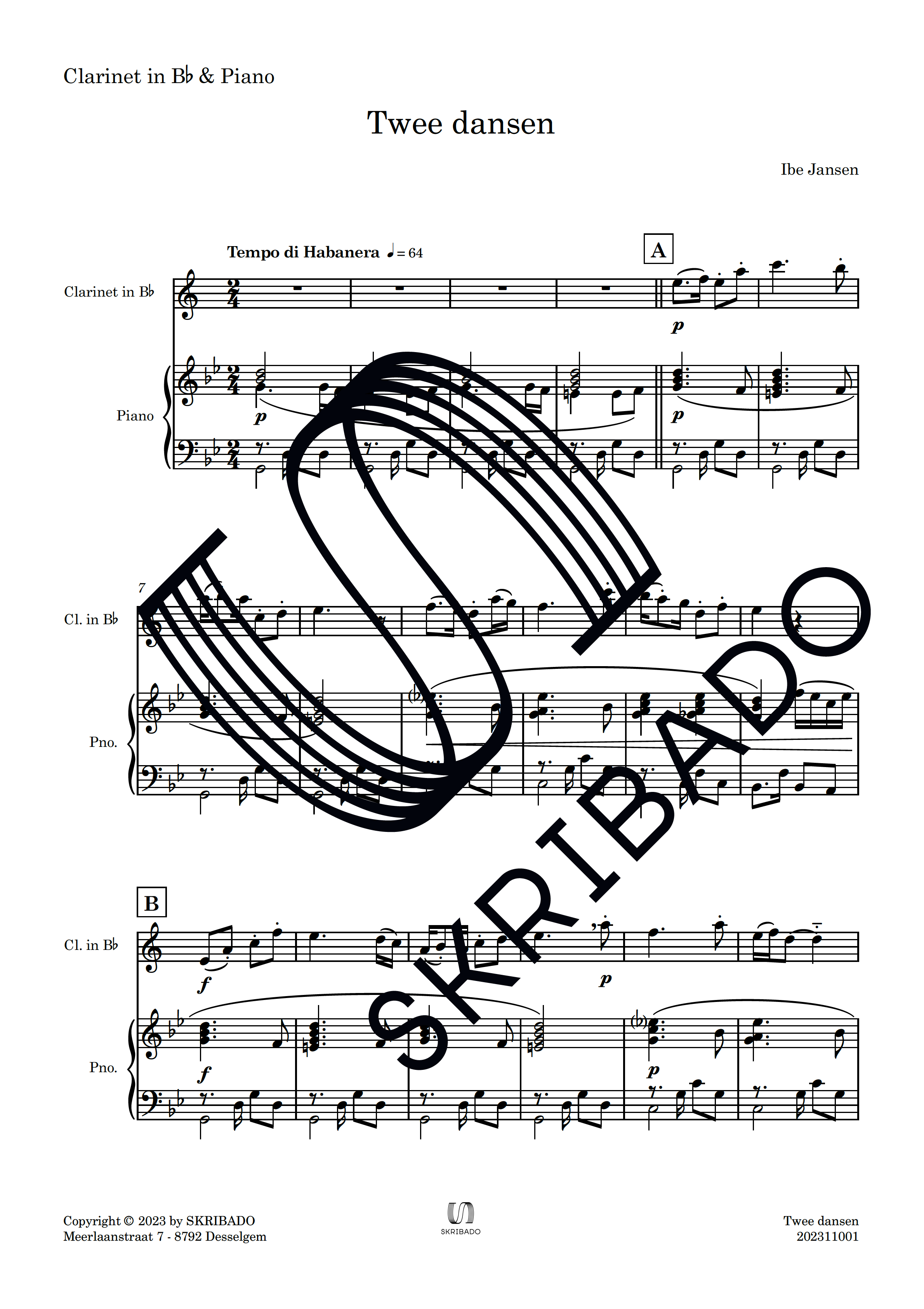 Preview van 02 – Clarinet in Bb – Piano – Twee dansen