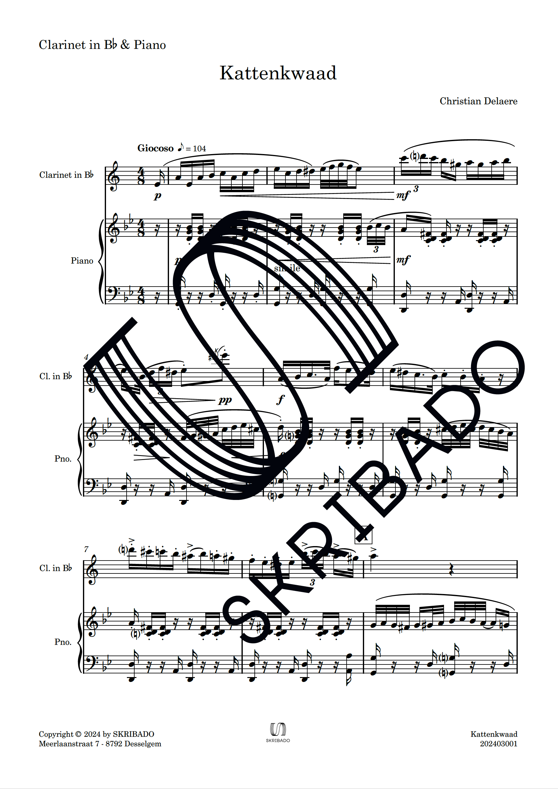 02 – Clarinet in Bb – Piano – Kattenkwaad_preview